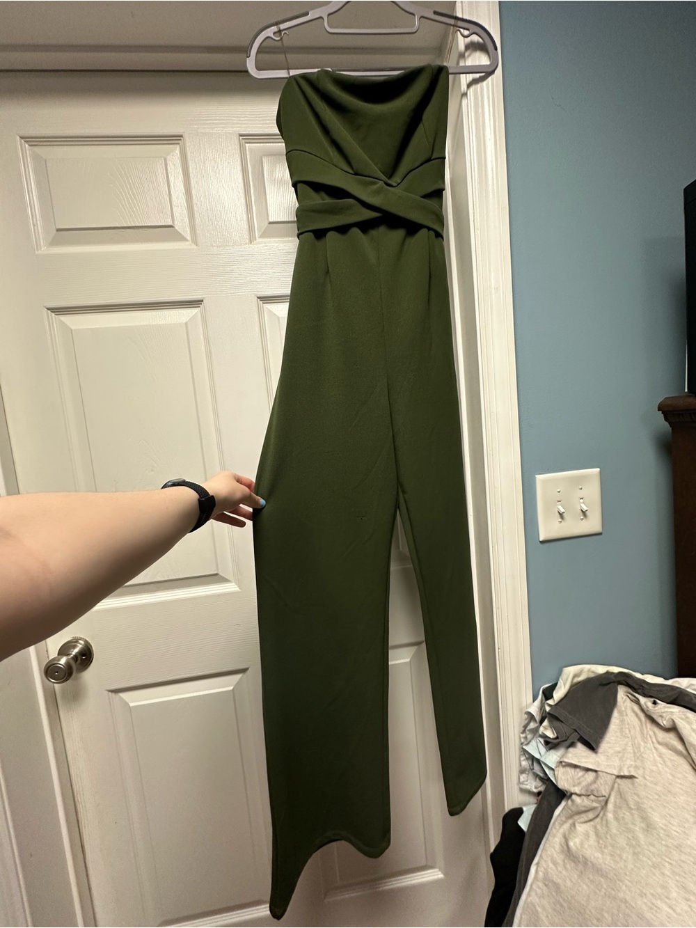 Strapless Olive Green Wide-Leg Jumpsuit
